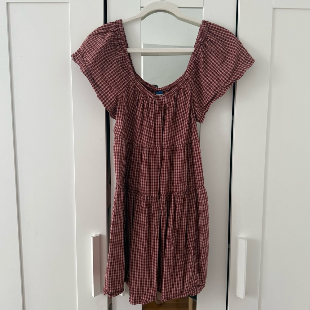 Old Navy Red Gingham Tiered Mini Dress | Size S - Picture 2 of 4